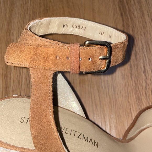 Stuart Weitzman Cognac Brown Wedge Suede Espadrille Sandals - Picture 8 of 9